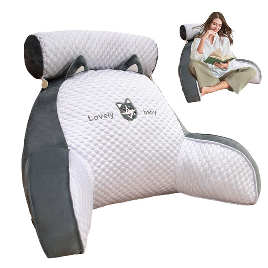 Cute reading pillow with armrests, perfect for bed and sofa. Bed chair backrest pillow with armrests and back support. Great gifts for husband and boyfriend.