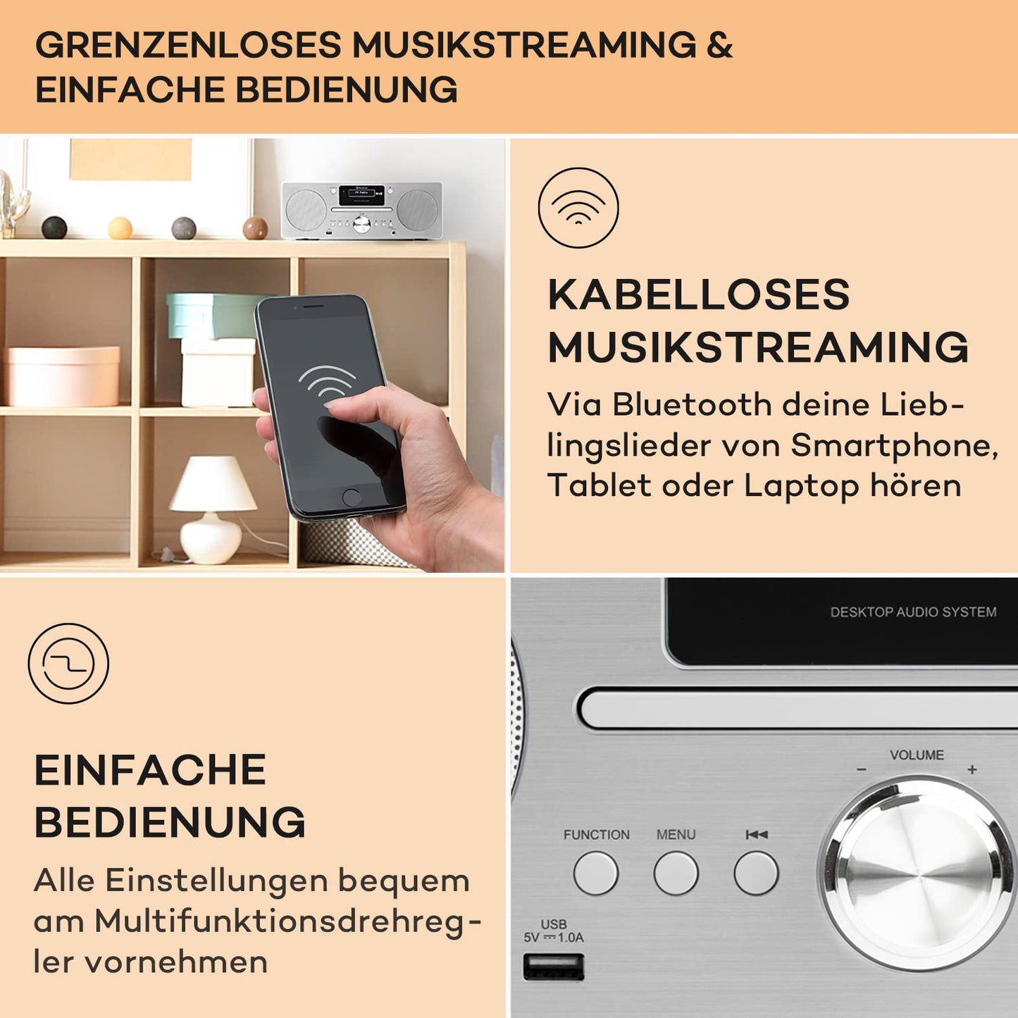 Auna portable radio with CD player, DAB Plus with Bluetooth, DAB/DAB+/FM, kitchen radio with LCD display, MP3, USB connection, compact digital radio with alarm clock & remote control.