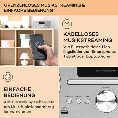 Auna portable radio with CD player, DAB Plus with Bluetooth, DAB/DAB+/FM, kitchen radio with LCD display, MP3, USB connection, compact digital radio with alarm clock & remote control.