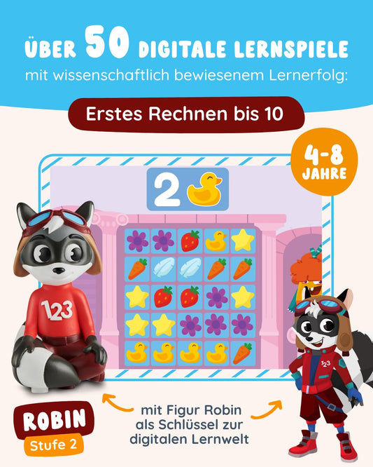 Edurino Figure Robin First Arithmetic up to 10 (Level 2) from 4 years including app | Innovative and digital learning game | Number comprehension | Sorting & ordering numbers | First addition & subtraction.