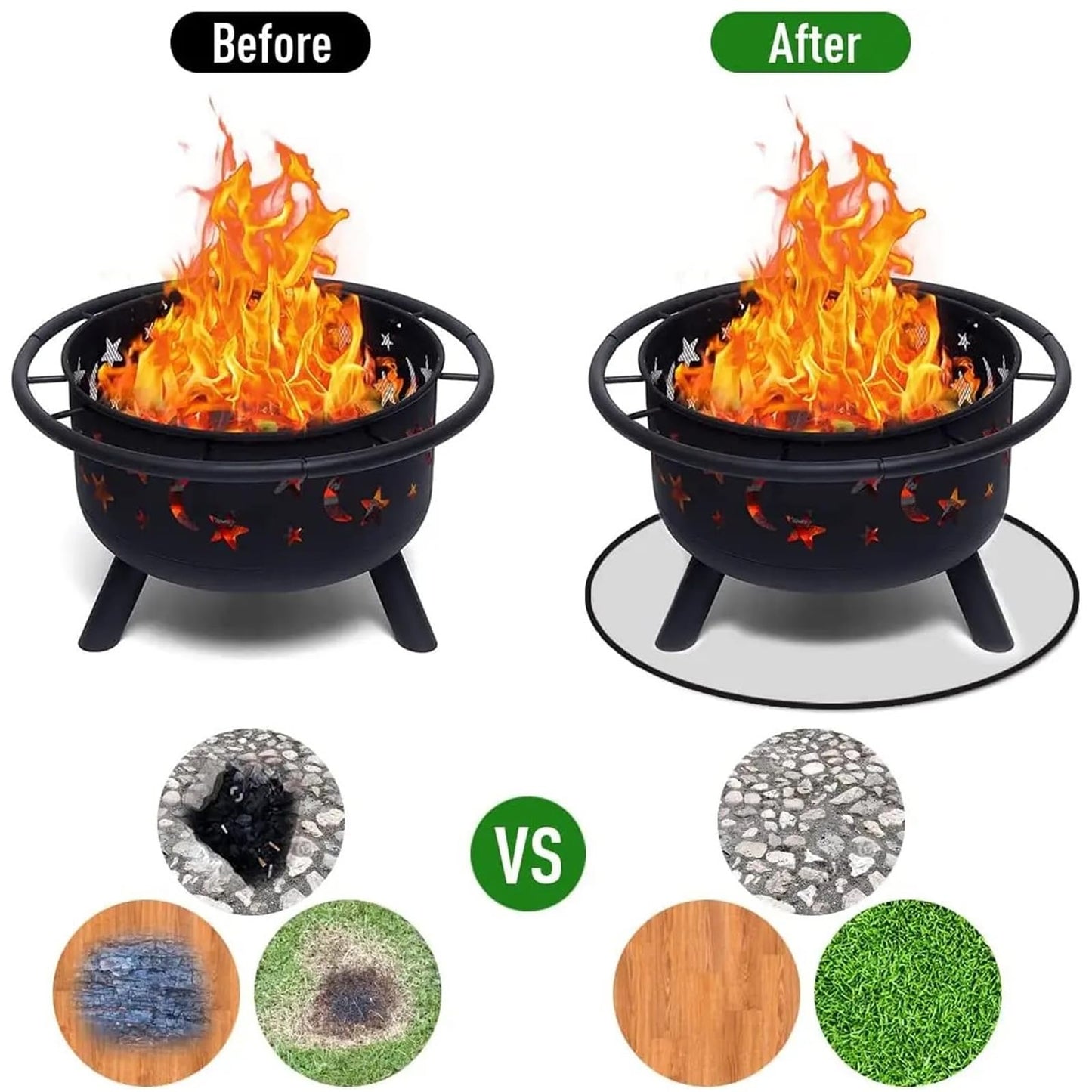 60 cm round fire pit mat, fire pit mat, grill fireproof base, fireproof base, fire bowl mat, for grill, lawn, garden, ground, backyard