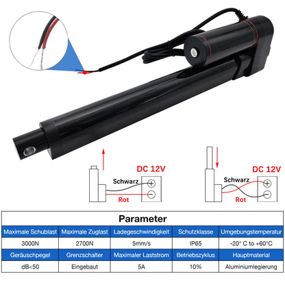 Jvnvlki 3000N 100mm Stroke IP65 Waterproof Linear Actuator 12V Linear Motor 5mm/s With Mounting Brackets for Cabinet, Window Opener, Door Opener, Home Automation