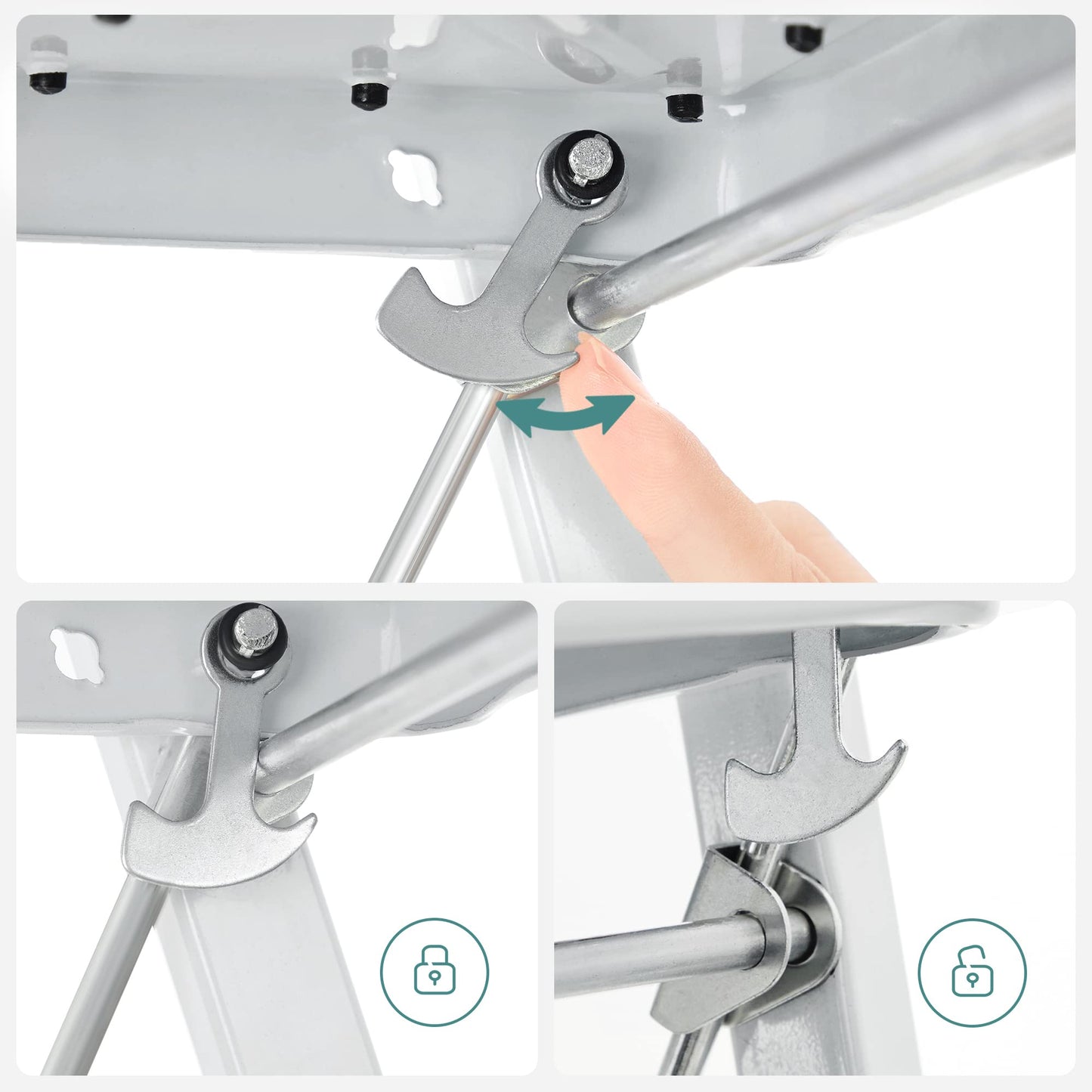 SONGMICs step stool, folding step ladder made of steel, non-slip step surface, can hold up to 150 kg, unfolded size 32 x 44 x 17.5 cm, white GSL01WT