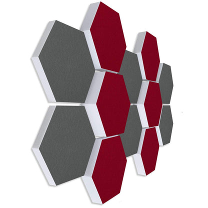 Platino24 sound absorber Colore made from Basotec G+ I acoustic panels with acoustic felt I 3D wall panels with 12 honeycombs in Bordeaux & granite grey I acoustic panels for sound insulation in office, studio & home