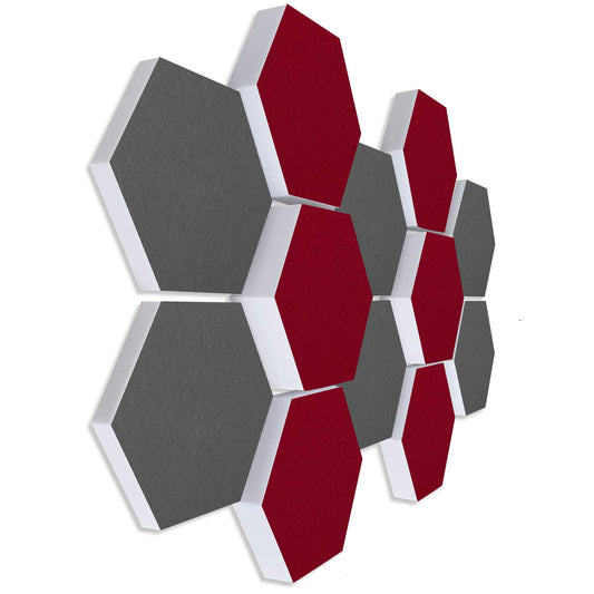 Platino24 sound absorber Colore made from Basotec G+ I acoustic panels with acoustic felt I 3D wall panels with 12 honeycombs in Bordeaux & granite grey I acoustic panels for sound insulation in office, studio & home