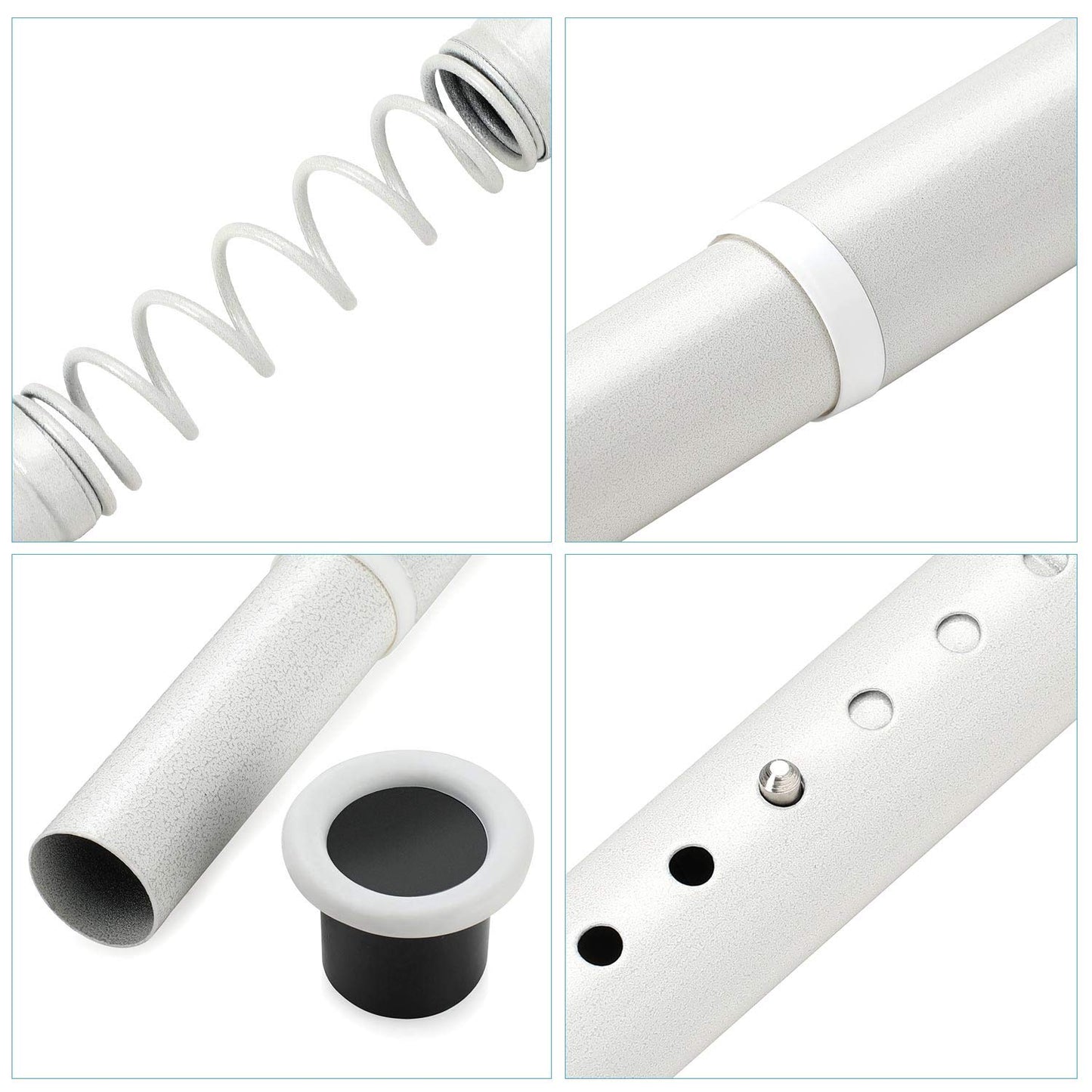 KINLO 210-260cm telescopic shower curtain rod without drilling in beige. Adjustable stainless steel rod for curtains in shower and bathtub.