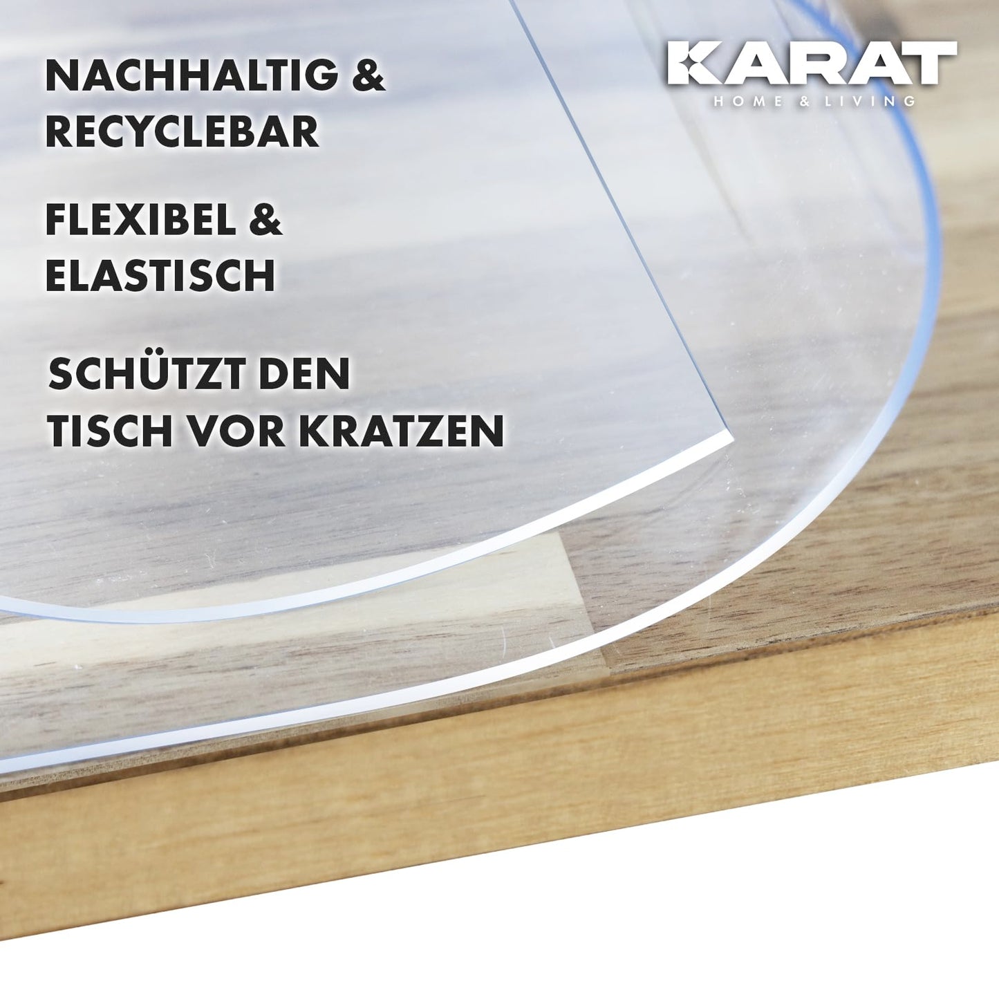 KARAT Transparent table cover with straight edge - Custom fit tablecloth, size selectable - Vinyl, clear protective film, table protector (Crystal, W:120 x L:125 cm)