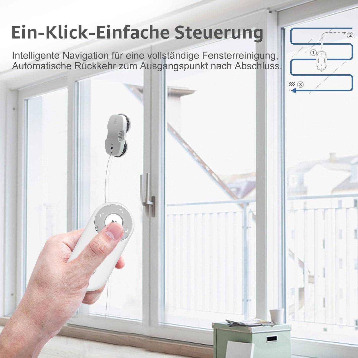 HUTT DDC55 Window Cleaning Robot, Electric Window Cleaner, Automatic Window Robot, Window Cleaner Robot with Remote Control, for Interior and Exterior Windows, Glass, Tiles, 12 Pieces of Cloth.