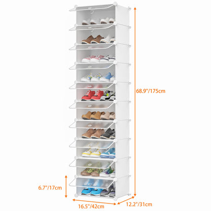 HOMIDEC shoe rack, 10 levels shoe cabinet plastic shoe racks organizer for wardrobe hallway bedroom entrance, white and transparent