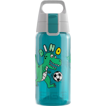 SIGG - Kids Water Bottle - Viva One Football Dino - Suitable for Carbonated Drinks - Leakproof - Dishwasher Safe - BPA-Free - Sports & School - Blue with Soccer Dinosaur - 0.5L