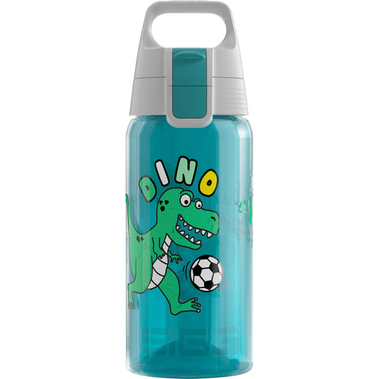 SIGG - Kids Water Bottle - Viva One Football Dino - Suitable for Carbonated Drinks - Leakproof - Dishwasher Safe - BPA-Free - Sports & School - Blue with Soccer Dinosaur - 0.5L