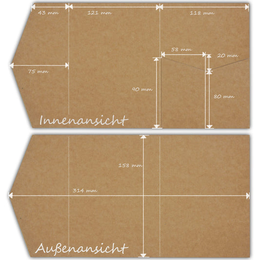 50 pieces of pocketfold kraft paper wedding cards blank I 121 x 158 mm for DIN B6 envelope | 300 gsm | DIY wedding invitations | Pocketfold wedding card | Folded kraft paper card