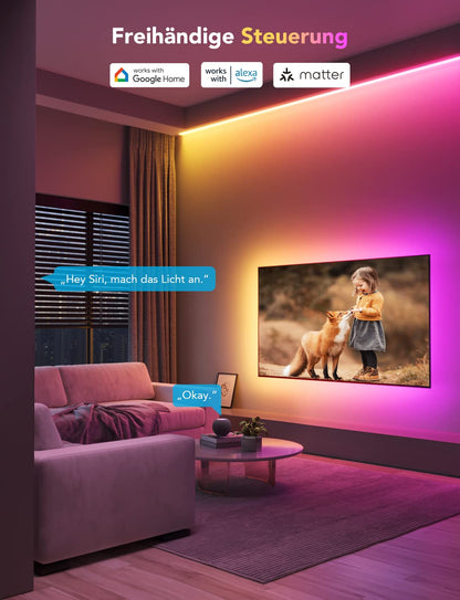 Govee RGBIC LED Strip M1 is Matter compatible, 2m LED strip for cabinet, gaming desk. Smart LED strip works with Apple Home, Alexa, Google Assistant.