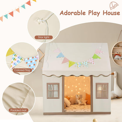 Rouwthio Kids Play Tent Play House Tent for kids for play and relaxation. Foldable kids indoor/outdoor tent with small windows, door curtains, and mat.