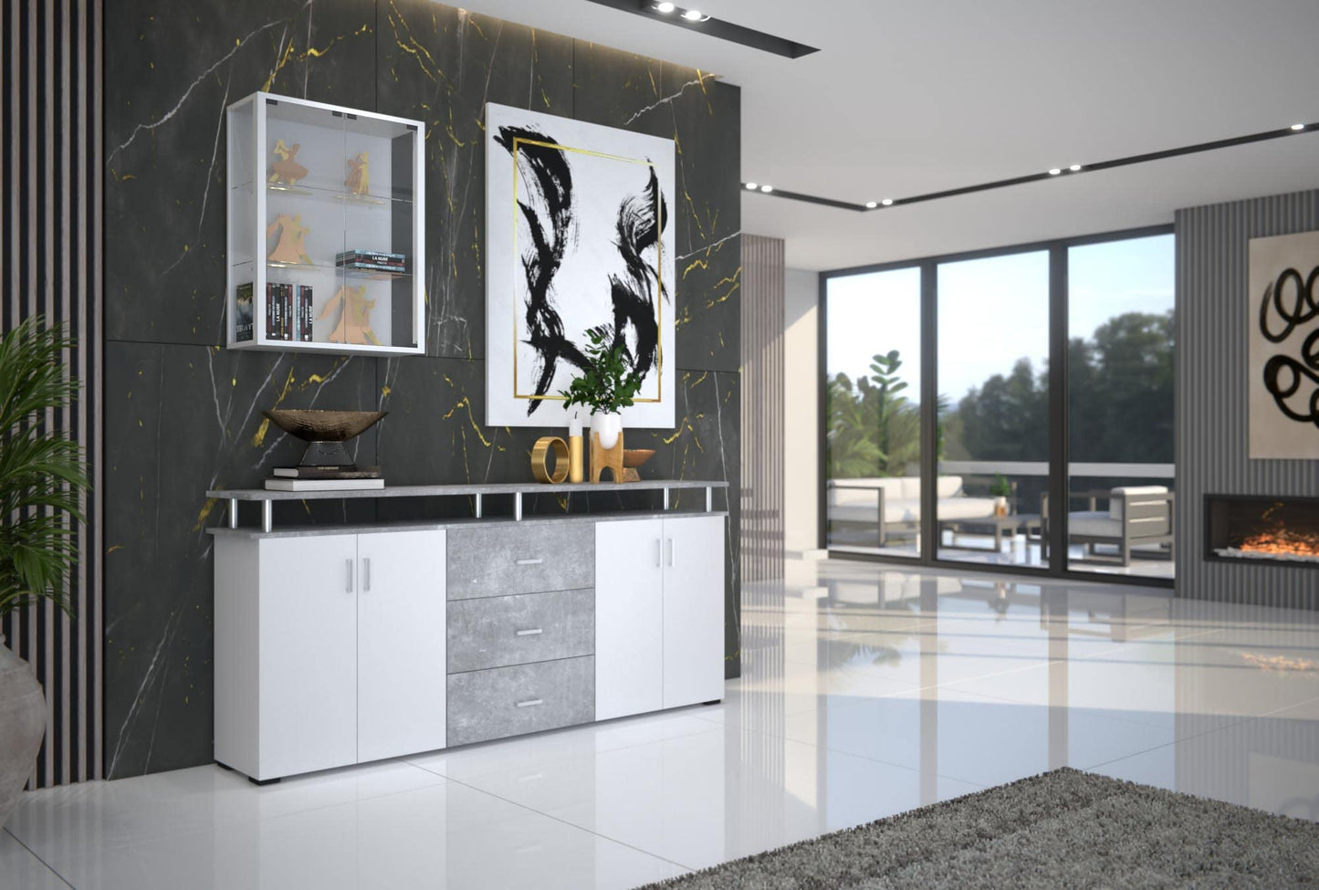 VCM wall display case glass cabinet shelf unit hanging showcase without lighting White "Udina"