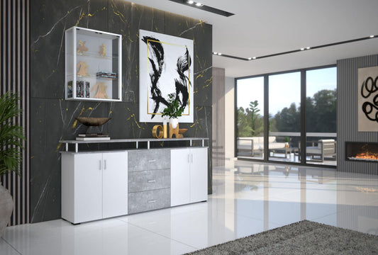 VCM wall display case glass cabinet shelf unit hanging showcase without lighting White "Udina"