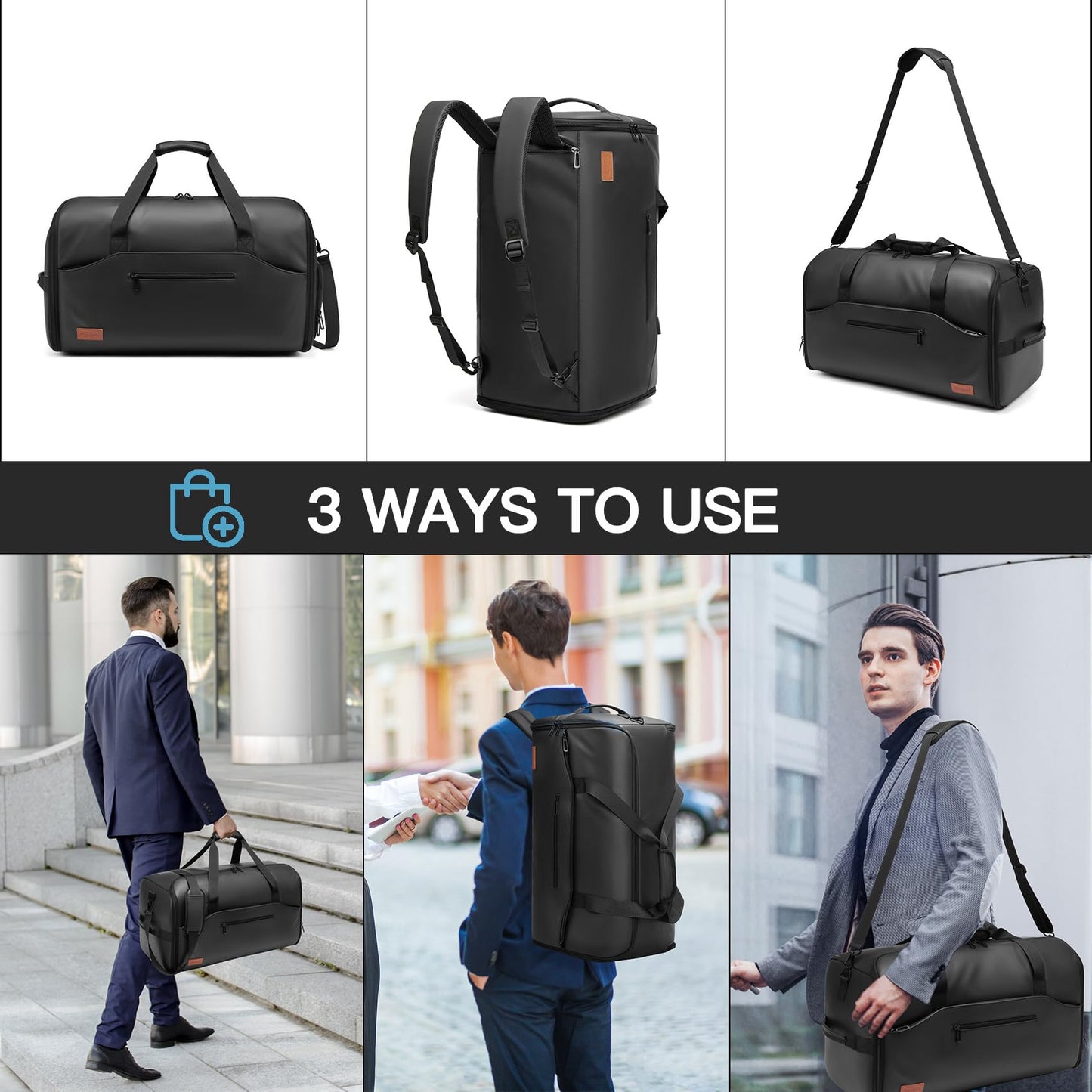 Moulyan 55L Suit Bag, Waterproof Garment Bag Travel Bag with Shoe Compartment Wet Compartment, 3 in 1 Suit Bag Travel Bag Garment Duffle Bag Travel Bag Men Women