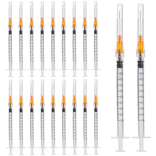 1 ml/cc plastic syringe with 25G-25mm needle, disposable Luer-Lock, individually packaged, easy to use (100 pieces)