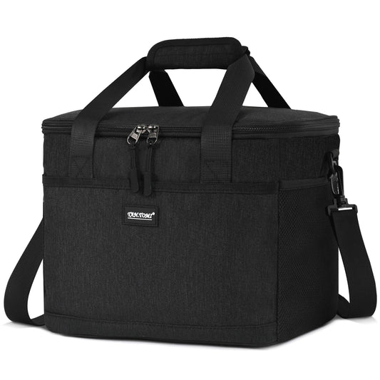 CALIYO Cooler Bag 15L Foldable & Portable with Zipper - Lunch Bag for Men and Women, Insulated Lunch Tote for Work, School, Picnic, Travel (Black)