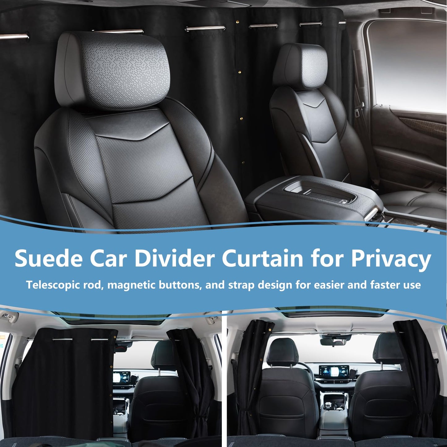 ZATOOTO Car Curtains Privacy Curtains Inside, Thicker Suede Fabric Car Window Curtain for Travel Camping Sleeping, Blackout Car Window Sunshade for Most Vans 160*100cm