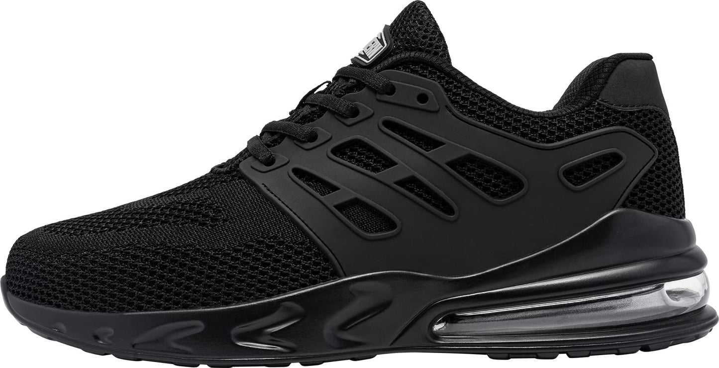 LARNMERN Work Shoes Men Women Safety Shoes S1 Steel Toe Shoes Slip Resistant SRC Lightweight Sporty Air Cushion Breathable Cushioning (42.5EU, Black L213057)