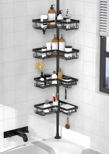Kegii Telescopic Shower Shelf Telescopic Shelf Bathroom Shower Caddy Corner Shelf for Shower and Bathtub Black, 4 Pieces - Telescopic Bathroom Organizer