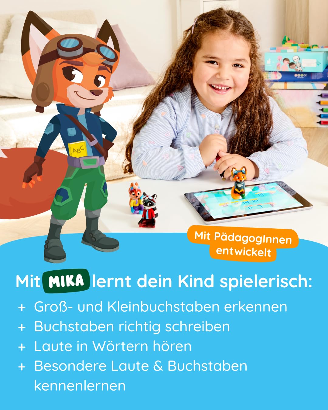 Edurino Starter Kit Mika ABC: Learning & Writing Letters (Level 2) for ages 4+ includes stylus | Recognize uppercase and lowercase letters | Write letters correctly | Hear sounds in words