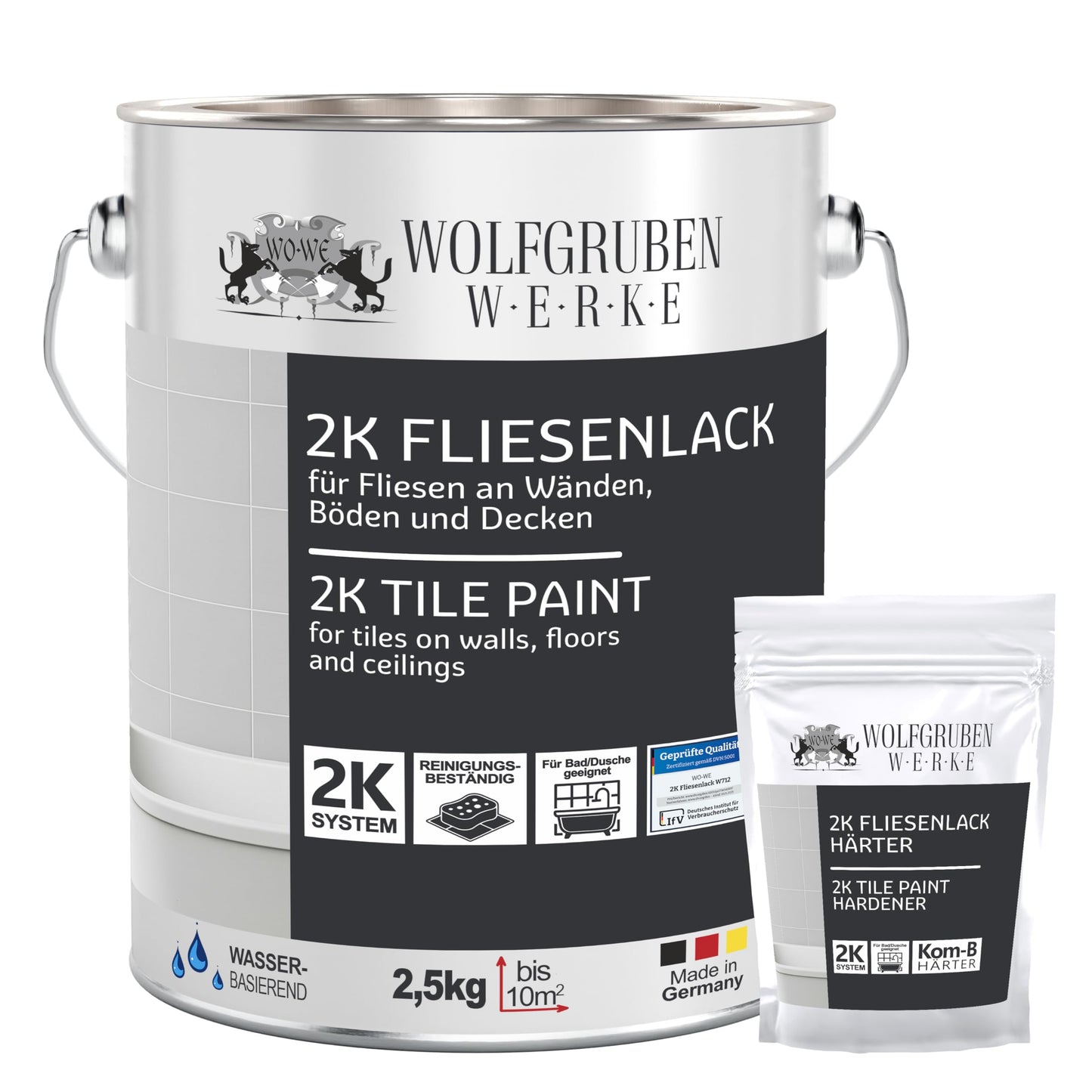 2K tile paint - paint for kitchen, bathroom, wall & floor tiles - anthracite grey similar to RAL 7016 - 2.5kg