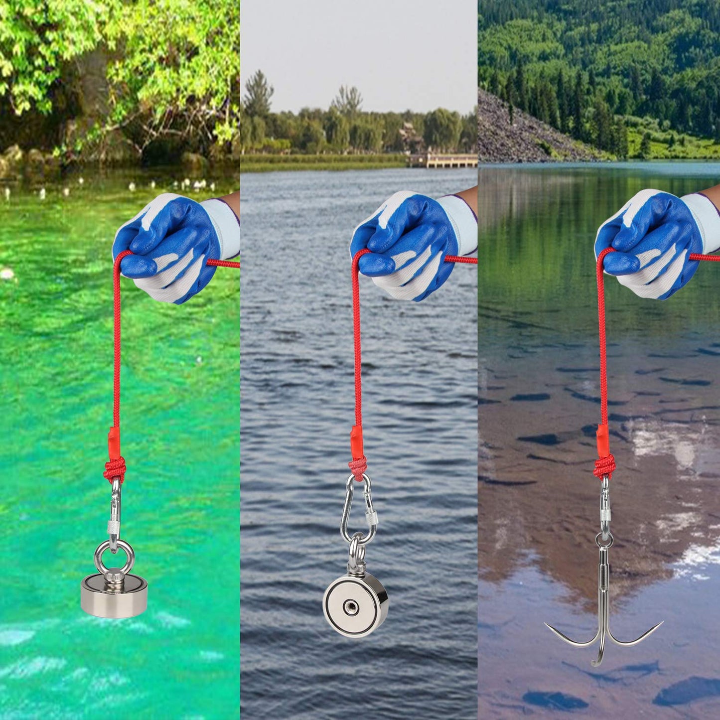 480kg double-sided neodymium eyebolt magnet, N52 super strong magnet for magnet fishing - Ø75mm search magnet with 20m rope, gloves and search anchor, with 2 eyebolts neodymium pot magnet