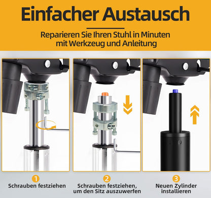 Mastery Mart Gas Cylinder Replacement, with 251mm - 346mm gas cylinder for office chair, gloves, cylinder removal tool, cylinder clamp shafts (28mm), long screws, L screwdriver.