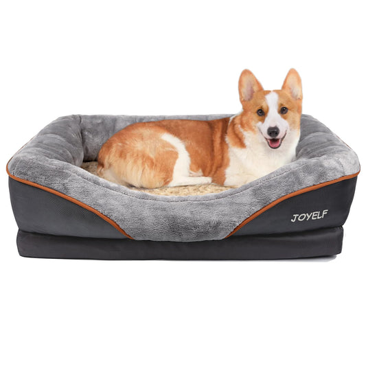 Joyelf dog bed made of memory foam, orthopedic dog bed & sofa with removable, washable cover and squeaky toy as a gift.