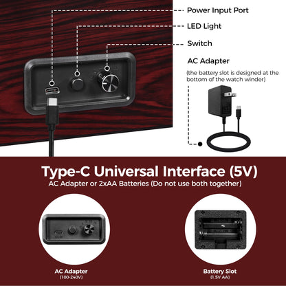 ANWBROAD Automatic Watch Winder Box 2 watches 4 rotation modes LED lighting & quiet Mabuchi motor luxurious Watch Winder for automatic watches Mechanical watch rotor Watch spinner JWW001Y