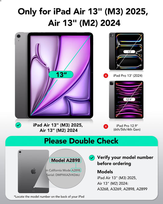 ESR iPad Air 13 inch M3/M2 Case, iPad Air 2025/2024 Case with Pencil Holder, detachable magnetic cover, vertical stand, fully supports Pencil Pro/USB-C, Rebound 360 Series, Black.