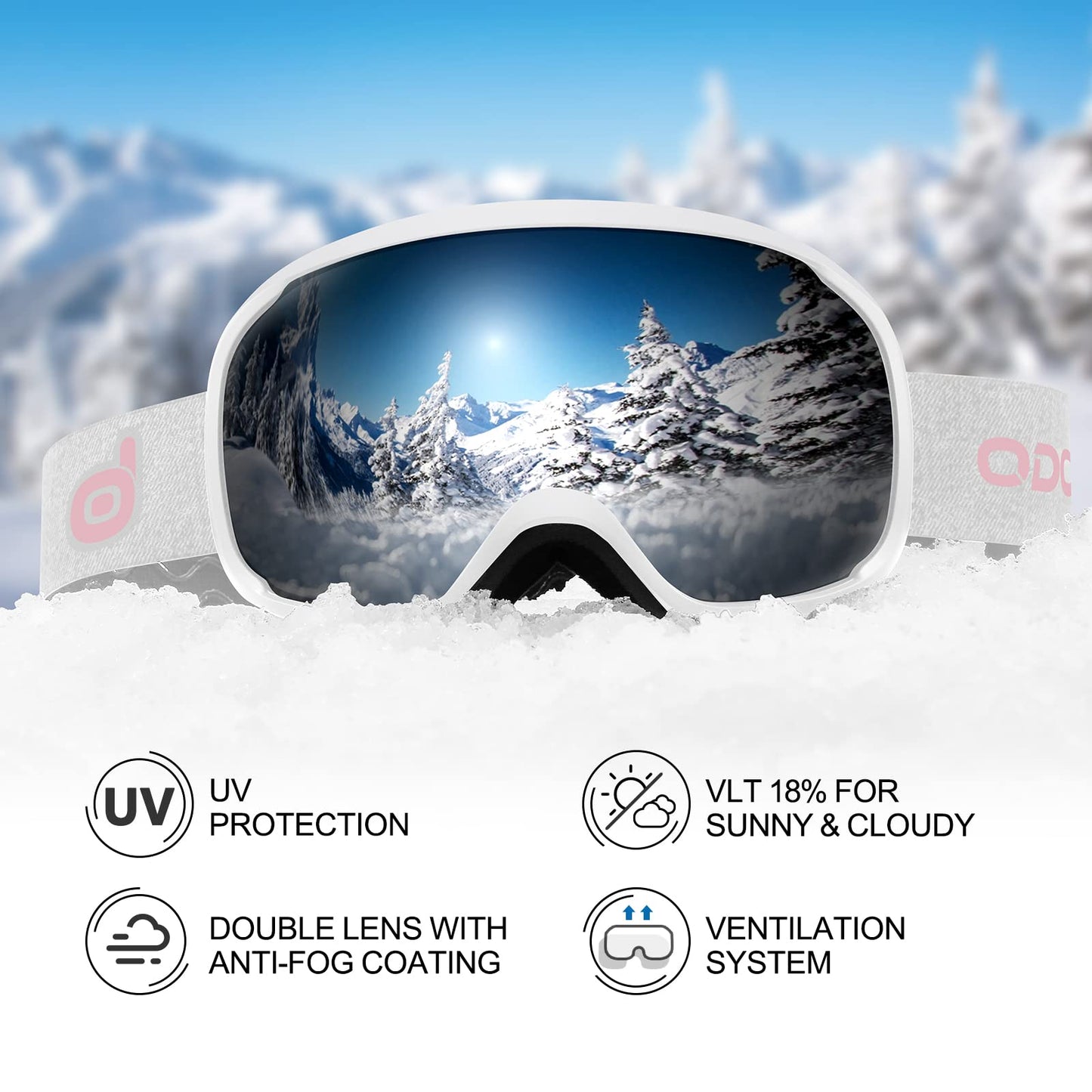 Odoland ski helmet with ski goggles for skiing and snowboarding, adjustable size, with ear flaps for men, women, and teenagers.