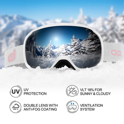 Odoland ski helmet with ski goggles for skiing and snowboarding, adjustable size, with ear flaps for men, women, and teenagers.