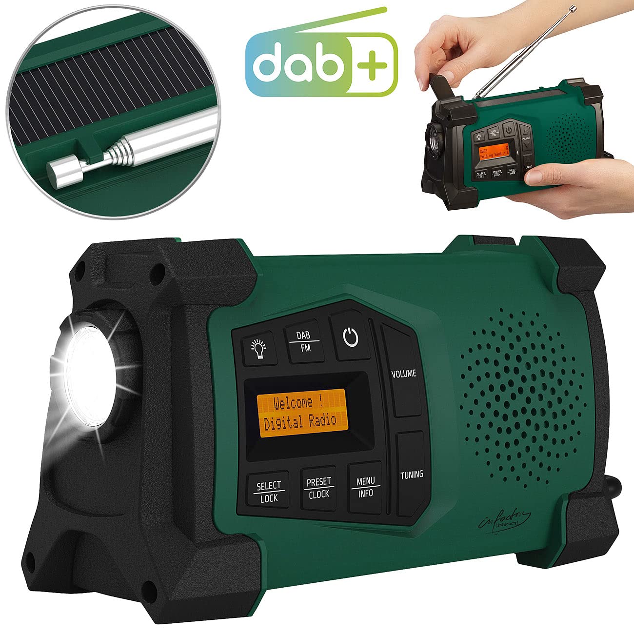 infactory Dynamo Radio: Mobile hand crank radio with DAB+, EWF function, solar panel, LED, USB (radio with hand crank, DAB solar radio, speaker iPad)