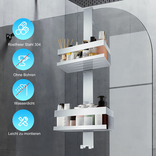 Uuleever hanging shower caddy, stainless steel SUS304, no drilling for frameless glass door, shampoo holder for shower (Style A - Silver).