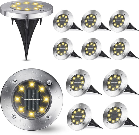 Joomer 12 Pack Solar Ground Lights Outdoor, Solar Lights for Garden Outdoor with 8 LEDs, 3000K Warm White Waterproof Led Solar Garden Lights, Solar Lights for Outdoor Lawn Driveway Pathway Patio