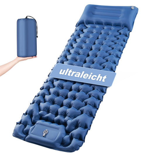 Haksimey self-inflating camping mat, ultra-light air mattress with foot pump. Includes pillow. Great for hiking and traveling.