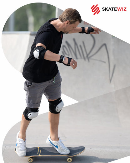 SKATEWIZ Kids Protectors - Kids Knee Pads - Inline Skating Knee Guards - Inline Skating Guards - Knee and Elbow Guards - SMASH Size S Black White