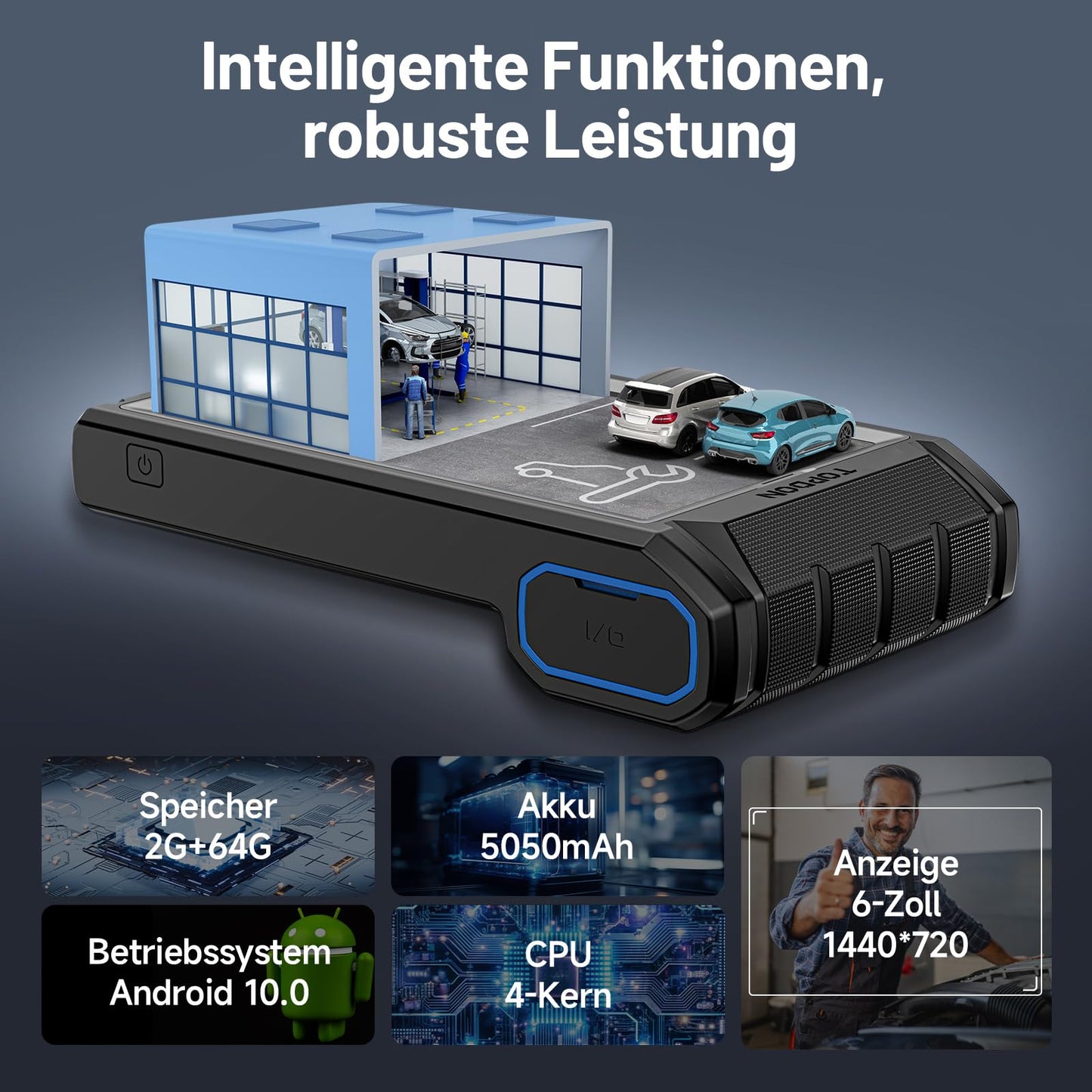 TOPDON ArtiDiag800 BT 2 OBD2 diagnostic tool, features 28+ maintenance functions, FCA gateway access & CAN-FD protocol, active test, wireless Bluetooth, and 2 years of free updates.