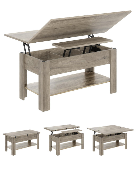 Height-adjustable coffee table, 3-in-1 multifunctional living room table, hidden storage, open shelf, can be used as a dining table, for living room, office, gray