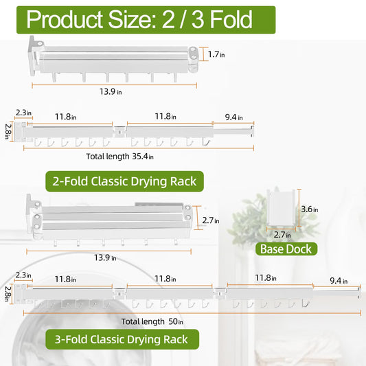Kelisiting retractable clothes drying rack, 2-folded, white, space-saving, foldable, durable, for laundry, balcony, bathroom, patio, dorm, apartment.