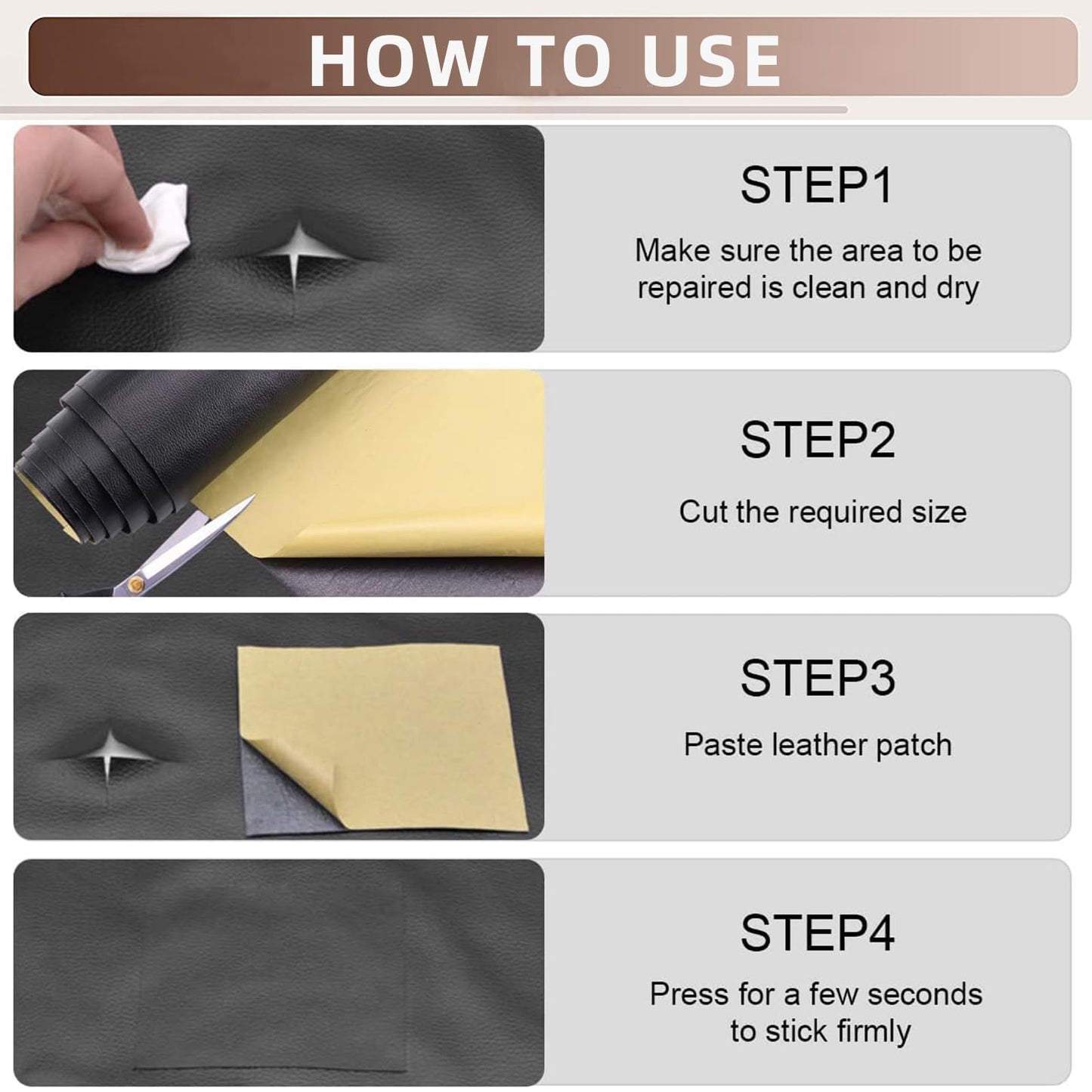 TOJUNE Faux Leather Self-Adhesive 60 X 200 cm, Self-Adhesive Leather Patch Repair Kit for Sofas, Furniture Repair, Kitchen Cabinets, Car Seats (Black)