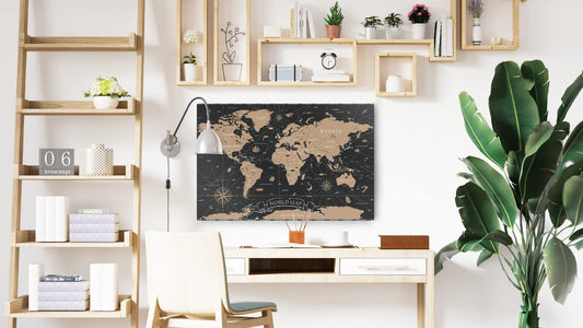 ALLboards Metal Magnetic Board WORLD MAP BLACK VINTAGE CLASSIC COUNTRIES AND CAPITALS 60x40cm MetalBoards Memo board for any type of magnets Magnetic pin board + 2 markers, 6 magnets, and eraser.