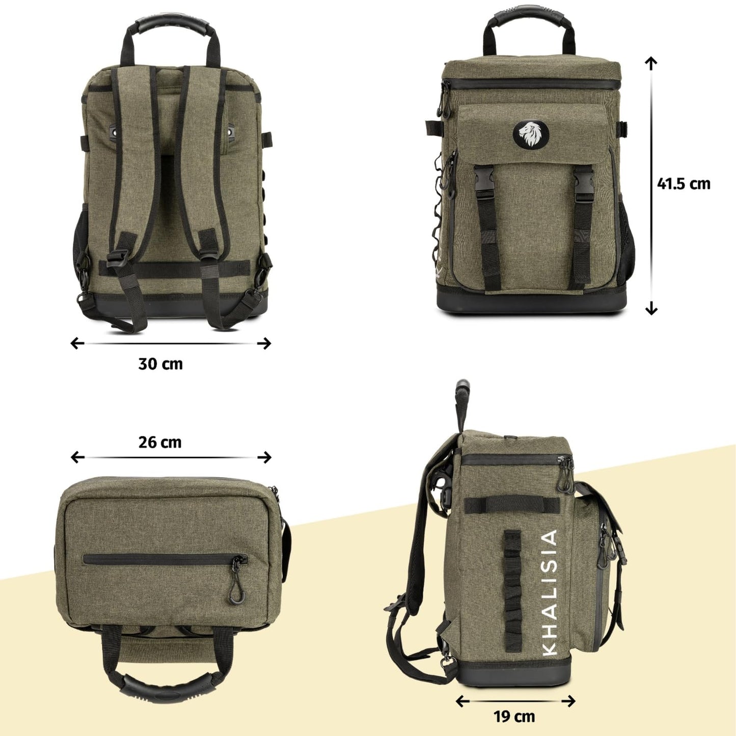 KHALISIA - REISSUE - Bike bag backpack with cooler compartment - Bike accessories - with extra picnic compartment - insulated pannier bag - Khaki - 25 liters