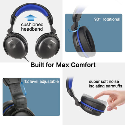 SIMOLIO TV headphones with long cable, over-ear headset for TV with sound amplification, tone and volume controls, 18ft coiled cable with clip, 3.5mm AUX & RCA audio, 40 hours playback time, SM-905TV.
