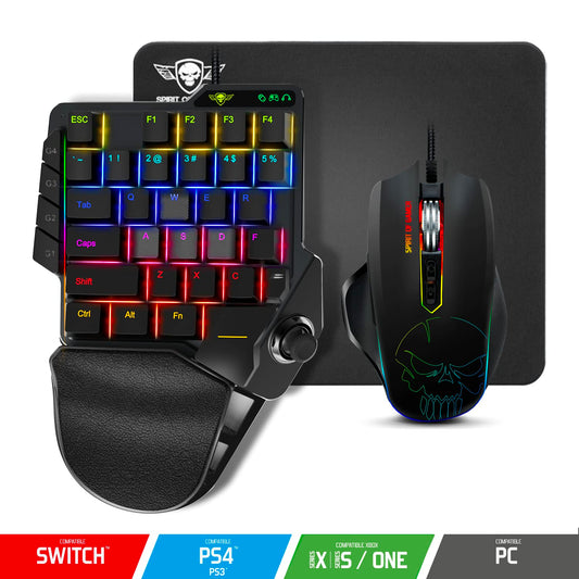 Spirit of Gamer - Xpert G900 Converter - Pack 3 in 1 RGB Keyboard + Mouse + Mousepad for PS4, Xbox S/X/ONE, and PC consoles - Opto-mechanical Keyboard with red switches - Mouse with 7 buttons and 3200 DPI.