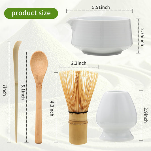 5 Piece Matcha Set Matcha Whisk Set Matcha Whisk Set for Home, Office, Tea Room, Matcha Lovers, White (White)