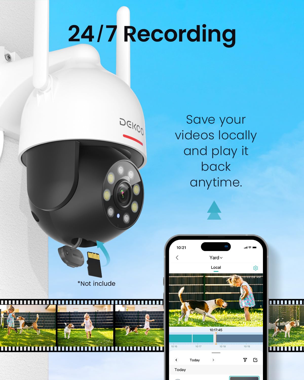 DEKCO 2K Outdoor WiFi Surveillance Camera, 350°/90° Rotatable WiFi Camera for Outdoor, 3MP WiFi Camera with Auto Tracking, 30m Color Night Vision, 2-Way Audio, IP66...